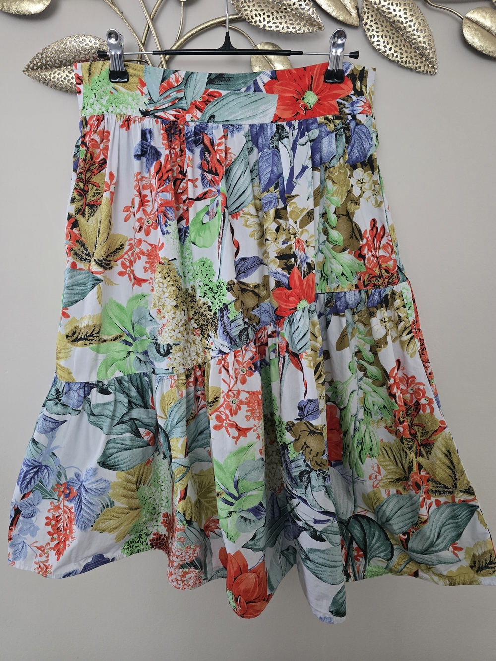 Zara Multicolor Floral Patchwork Skater Skirt Red Blue White Size XS